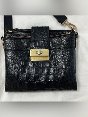 Brahmin Mojito Black Croc Embossed Leather Wallet Bag
